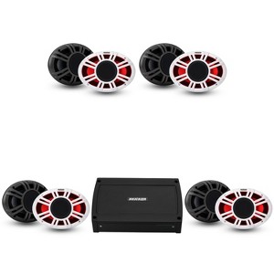 Kicker Marine 4 Ch Amp & ( 4 pair ) 6x9" LED KMXL Coaxial Speaker Audio Upgrade ( 48KXMA500.4, 48KMXL69) - 1 of 4