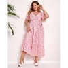 Coolmee Women Summer Maxi Dress Plus Size V Neck Wrap Floral Print Short Sleeves Ruffle Tiered Dress with Belt - 3 of 4
