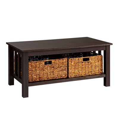 Mission Coffee Table with Woven Baskets - Saracina Home
