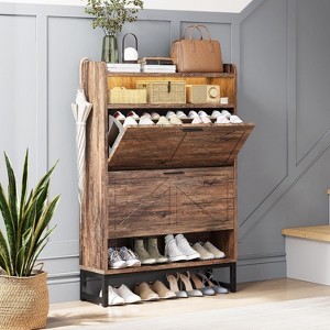 spanspace Freestanding Shoe Storage Cabinet for Entryway, Farmhouse Shoe Rack Cabinet with Open Shelf & 2 Flip-Drawer - 1 of 4