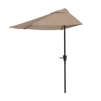 Half Round Patio Umbrella with Easy Crank – Compact 9ft Semicircle Outdoor Shade Canopy for Balcony, Porch, or Deck by Nature Spring (Sand)