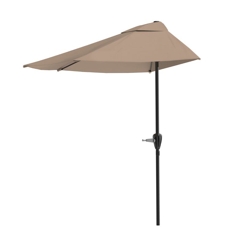 Half Round Patio Umbrella with Easy Crank – Compact 9ft Semicircle Outdoor Shade Canopy for Balcony, Porch, or Deck by Nature Spring (Sand), 1 of 7