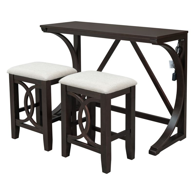Farmhouse 3-Piece Counter Height Dining Table Set with USB Port and Upholstered Stools-ModernLuxe, 2 of 15