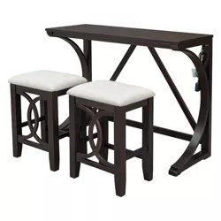 Farmhouse 3-Piece Counter Height Dining Table Set with USB Port and Upholstered Stools-ModernLuxe