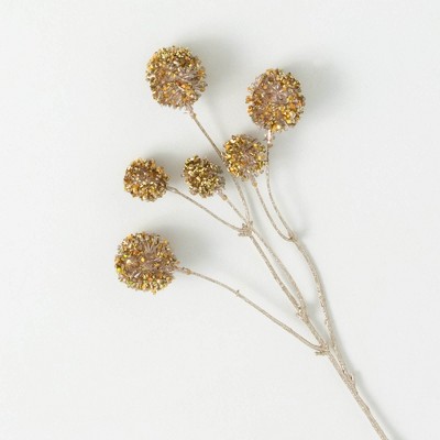 25"H Sullivans Artificial Christmas Gold Ball Twig Spray, Indoor Christmas Decor