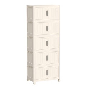 19.69" Side Wide Folding Storage Cabinet, Collapsible Storage Bins w/ Magnetic Door, Plastic Storage Cabinet with Wheels - 1 of 4