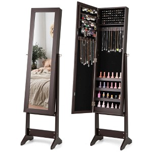 Costway Jewelry Mirrored Cabinet Armoire Organizer Storage Box with Stand Christmas Gift Black/White/Coffee/Brown - 1 of 4