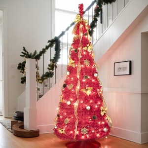Resenkos Artificial 6ft Red Pop Up Christmas Tree with, Indoor Holiday Decorating - 1 of 4