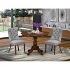 3-Piece Antique Walnut Finish Solid Wood Top-Round Upholstered Dining Room Set-Seats 4 - 2 of 4