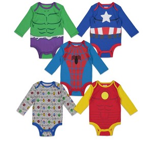 Marvel 5 Pack Cuddly Long Sleeve Bodysuits Multicolored  - 1 of 4