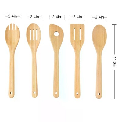 LunaLulinlk 5pk Bamboo Spoons for Cooking, Kitchen Essential Tools Set