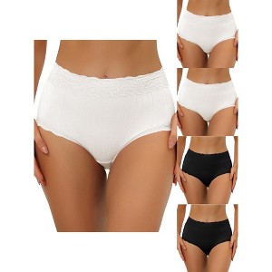 Allegra K Women's High Waist Tummy Control Ribbed Comfortable Lace Trim 5 Packs Briefs - 1 of 4