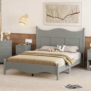 TiramisuBest Upholstered Platform Bed with Wingback Headboard, One Twin Trundle and 2 Drawers, Linen Fabric, Queen, Pink - 1 of 4