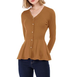Allegra K Women's Slim Fit V-Neck Long Sleeve Ribbed Pullover Knitted Peplum Sweater - 1 of 4