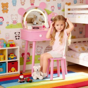 Kids Vanity Table Sets with Lights, Mirror&Storage Drawers for Little Girls - 1 of 4