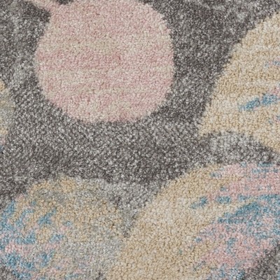 Handmade Round Grey and Beige Floral Synthetic Rug