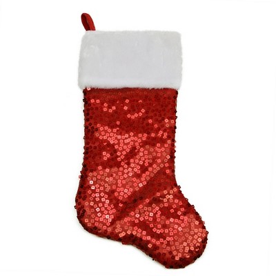 Northlight 20.5" Red and White Holographic Sequin Christmas Stocking with Cuff