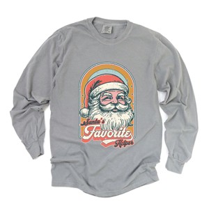 Santa's Favorite Helper Retro - Women's Garment Dyed Long Sleeve Graphic T-Shirt - 1 of 4