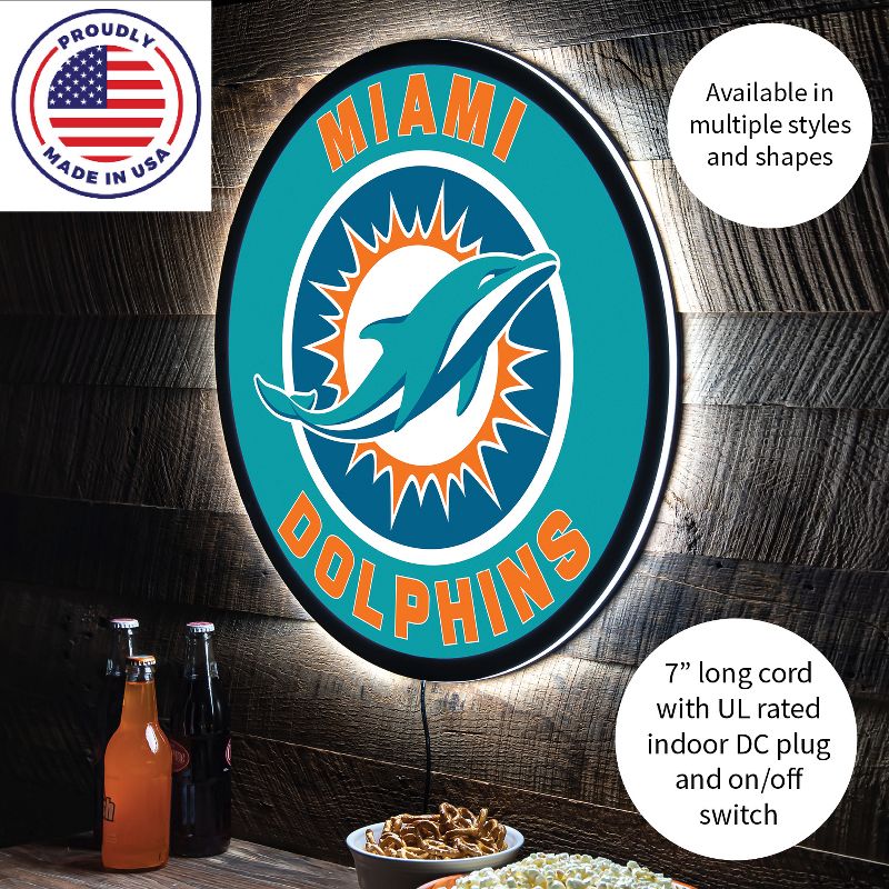 Evergreen Ultra-Thin Edgelight LED Wall Decor, Round, Miami Dolphins- 23 x 23 Inches Made In USA, 5 of 7