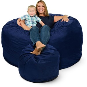 Ultimate Sack 6ft Bean Bag Chair and Footstool, Oversized Comfortable Indoor Floor Lounger, Giant Foam-Filled Furniture for Relaxing, Navy Suede - 1 of 4