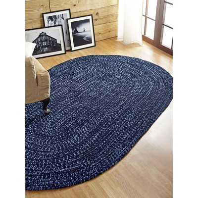 96" x 120" Chenille Tweed Collection Navy & Smoke Blue Reversible Indoor Area Utility Oval Rug - Better Trends