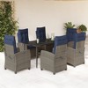 vidaXL 7-Piece Patio Dining Set - Gray Poly Rattan, Adjustable Recliners, Tempered Glass Table, Navy Cushions, Weather-Resistant - 2 of 4