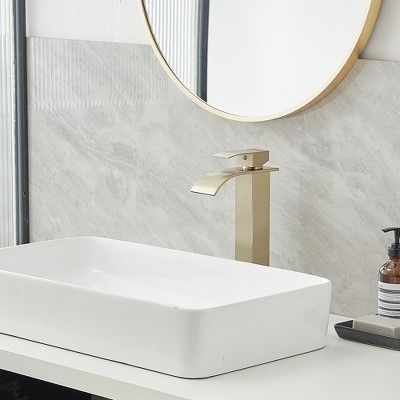 Brushed Gold Stainless Steel Single Handle Vessel Sink Faucet