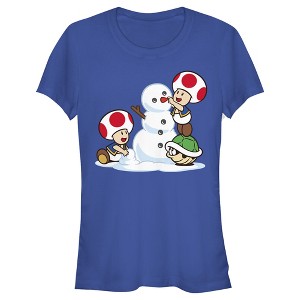 Juniors Womens Nintendo Toad Snowman T-Shirt - 1 of 3