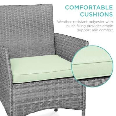 Gray and Light Mint Wicker Outdoor Bistro Set with Glass Table
