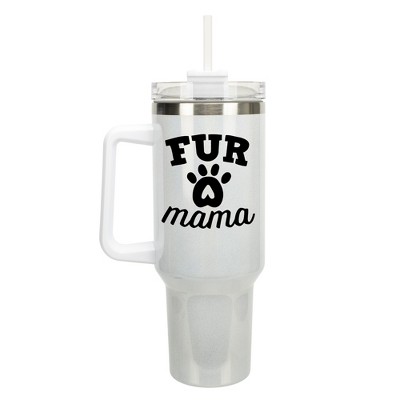 Elanze Designs Fur Mama Puppy Pawprints Hearts 40 oz. Stainless Steel, Large Water Bottle Coffee Mug, Spill & Leak Resistant, Thermal Travel Tumbler