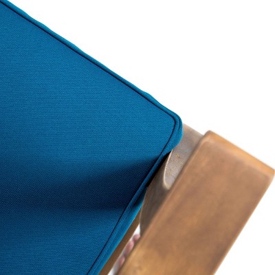 Perla Blue Acacia Wood Club Chairs with Cushions, Set of 2