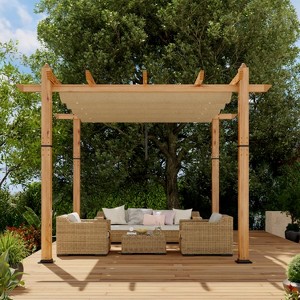 Aluminum Pergola w/ Retractable Canopy - Heavy-Duty UV-Resistant for Deck, Backyard - 1 of 4