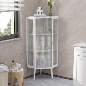 QingMoon Corner Cabinet, Floor Storage Cabinet, Narrow Organizer with Fluted Glass Door and Shelves for Bathroom and Laundry Room - 1 of 4