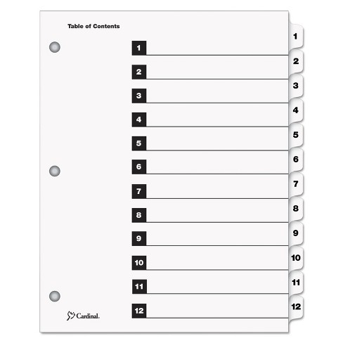 Cardinal Traditional Onestep Index System 12-tab 1-12 Letter White 12/set  61213 : Target