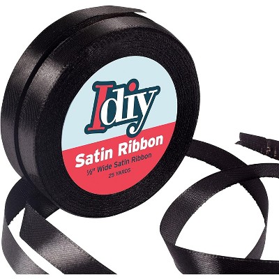 iDIY Satin Ribbon (1/2", 50 Yards) No wire, Arts & Crafts, Gift Wrapping, Baskets, Sewing Projects, Party Decor, Hair Bows & Baby Showers - Black