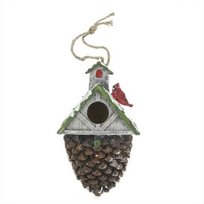 Northlight 10.5" Brown and Green Acorn Bird House with Cardinal Christmas Ornament