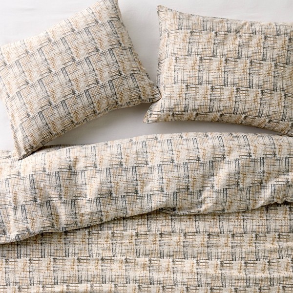 Funda de edredón y juego de fundas de almohada de mezcla de lino resistente con estampado de cuadrícula - Casaluna™ 3