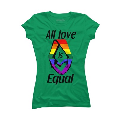 Adult Design By Humans Love is Equal Holding Hands Pride Flag By dnlribeiro88 T-Shirt
