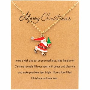 Christmas Theme Necklace Set with Enamel Charms Holiday Party Gift - 1 of 4