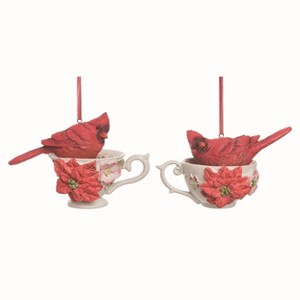Transpac Resin Teacup Cardinal Ornament Set of 2 Christmas Home Decorations - 1 of 1