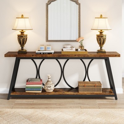 Rustic Brown 70.9'' Wood and Metal Console Table with Storage