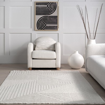 Nuloom Makena Geometric 4x6 Indoor Area Rug for Living Room Bedroom Dining Room Kitchen, Off White