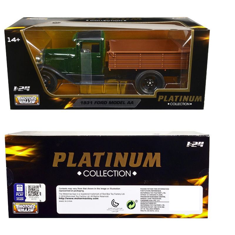 1931 Ford Model AA Pickup Truck Dark Green and Black "Platinum Collection" Series 1/24 Diecast Model Car by Motormax, 3 of 4