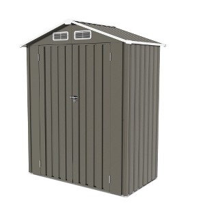 Ridstar 60.24 in. W Compact Metal Outdoor Storage Shed with Gable Roof & Lockable Door-Gray - 1 of 4