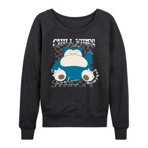 Women's - Pokémon - Snorlax Chill Vibes Lightweight French Terry Wide Neck Long Sleeve Graphic Shirt - 1 of 4