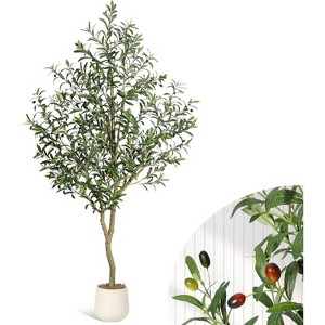 Artificial Olive Tree with Fruit, Fake Potted Topiary Tree with Dried Mos, Artificial Plants with Natural Wood Trunk for Home Office Decor - 1 of 4