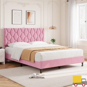 Jojoka Upholstered Platform Bed Frame with Adjustable Headboard, Diamond Pattern, Wood Slats, Noise-Free, No Box Spring Needed - 1 of 4
