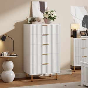 Nasitip 5 Drawer Modern Dresser, 48" Tall Chest with Deep Storage & Wide Top, Fluted Wood Organizer for Bedroom/Living Room/Hallway - 1 of 4