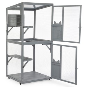 AZL1 Life Concept Pet Crates and Houses Outdoor Cat Catio on Wheels, Cat Cage with Platforms and Condo, Sunlight Roof, Gray, 31.5"*31.5"*70.28" - 1 of 4