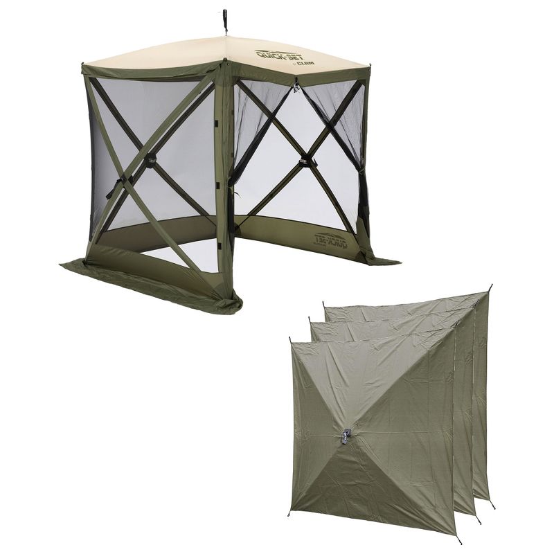 CLAM Quick Set Traveler 6x6Ft Portable Outdoor 4 Sided Canopy Shelter, Green/Tan + Clam Quick Set Screen Hub Tent, Accessory Only, Green (3 Pack), 1 of 7